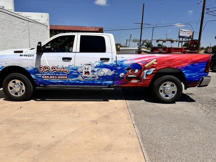TP Plumbing truck wrap. Plumber Wichita Falls work truck.